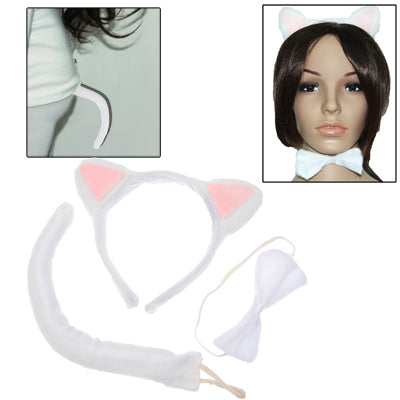 Animal Piece Set Cat Ears Headband Bow Tie Piece Set(White)