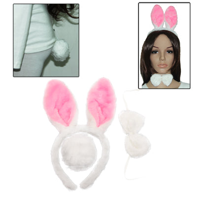 Animal Ears Headband Hair Pin Rabbit Ear Bow Tie Piece Set(White)