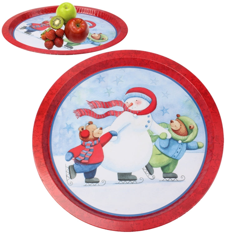Snowman Pattern Multi-purpose Round Tray Fruit Bowl Dessert Plate