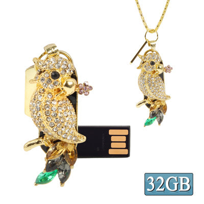 Parrot Shaped Diamond Jewelry Necklace Style USB Flash Disk