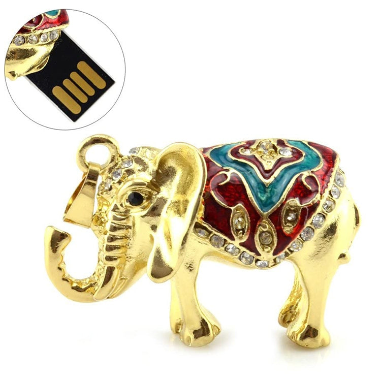 Golden Elephants Shaped Diamond Jewelry Necklace Style USB Flash Disk