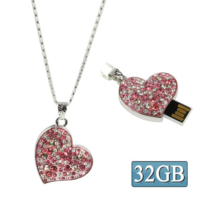 Pink heart-shaped Diamond Necklace Style USB Flash Disk