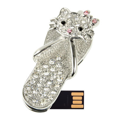 Silver Slippers Shaped Diamond Necklace Style USB Flash Disk