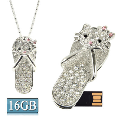 Silver Slippers Shaped Diamond Necklace Style USB Flash Disk