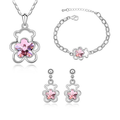Fashion Bear Austrian Crystal Jewelry Set, Necklace + Bracelet + Earrings