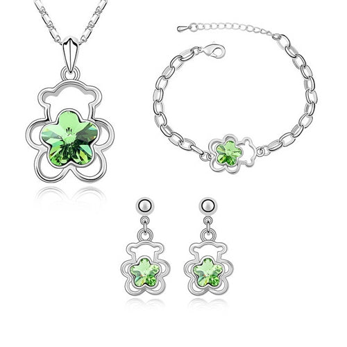 Fashion Bear Austrian Crystal Jewelry Set, Necklace + Bracelet + Earrings