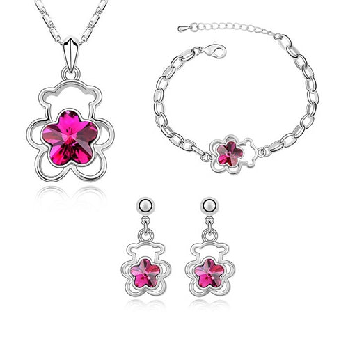 Fashion Bear Austrian Crystal Jewelry Set, Necklace + Bracelet + Earrings