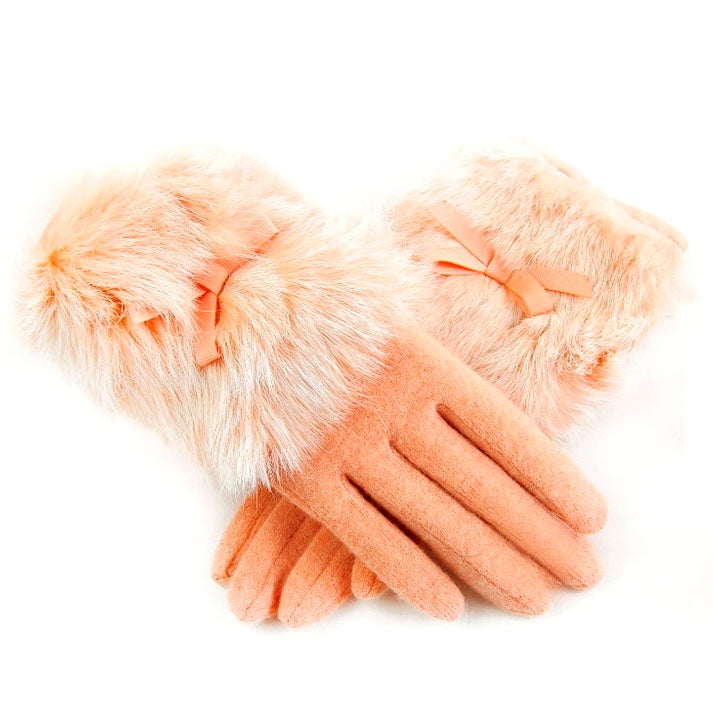Fashionable Rabbit Fur Cashmere Gloves for Women(Orange)