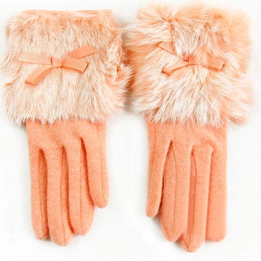 Fashionable Rabbit Fur Cashmere Gloves for Women(Orange)
