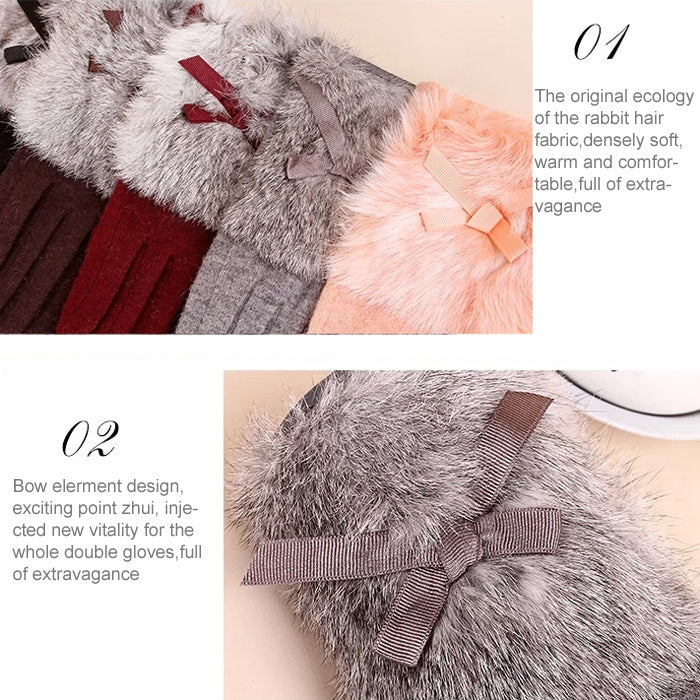 Fashionable Rabbit Fur Cashmere Gloves for Women(Orange)