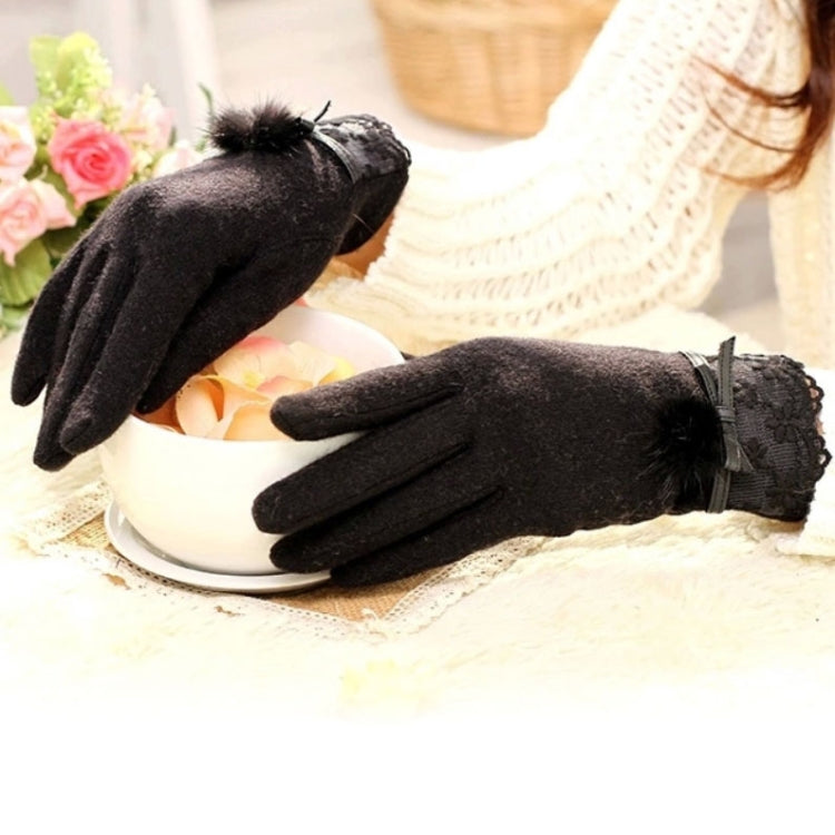 Fashionable Mink Fur Ball and Lace Design Cashmere Gloves for Women(Black)