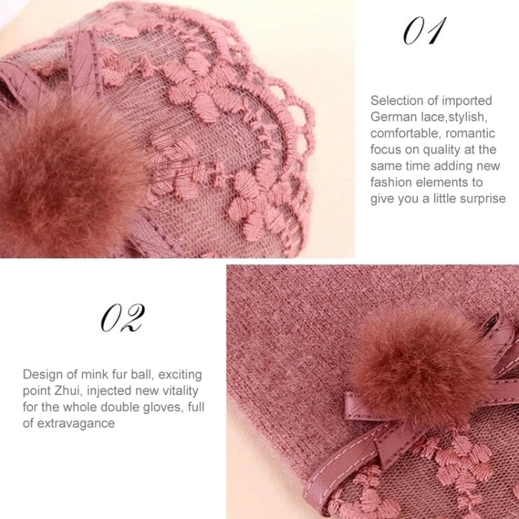 Fashionable Mink Fur Ball and Lace Design Cashmere Gloves for Women(Black)
