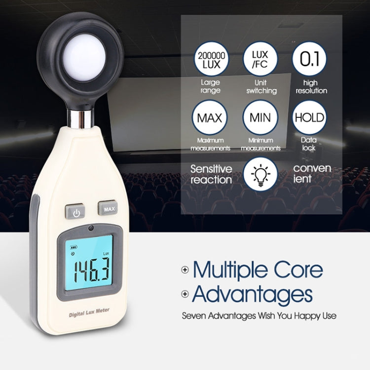 BENETECH Digital Light Lux Meter for Factory / School / House Various Occasion, Range: 0-200,000 Lux (GM1010)(White)