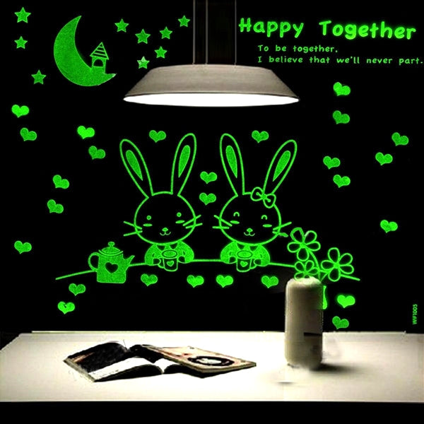 Lovely Rabbit Pattern Fluorescent Self-adhesive Wall Stickers for Home Decoration, Size: 40cm x 30cm