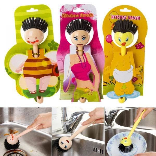 Cartoon Cleaning Brush Kitchen Cleaner with Strong Decontamination (Random Color Delivery)