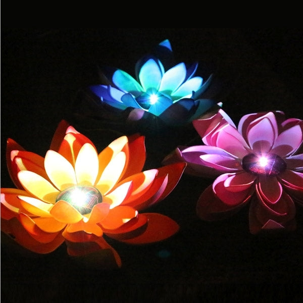 Solar Power Floating Waterproof Lotus Flower Lamp Light with Solar Panel, 1 Solar Panel with 3 Lotus Flower Lamps