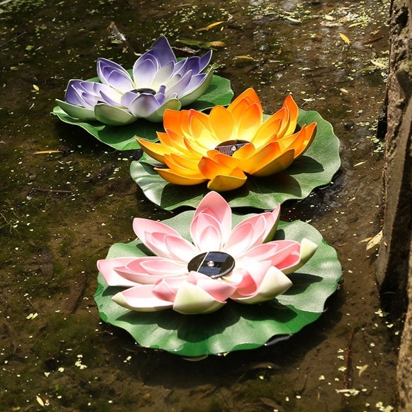 Solar Power Floating Waterproof Lotus Flower Lamp Light with Solar Panel, 1 Solar Panel with 3 Lotus Flower Lamps