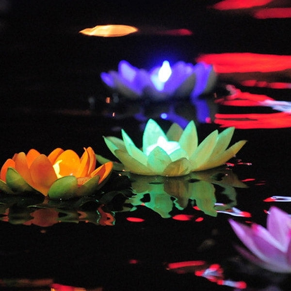 Solar Power Floating Waterproof Lotus Flower Lamp Light with Solar Panel, 1 Solar Panel with 3 Lotus Flower Lamps