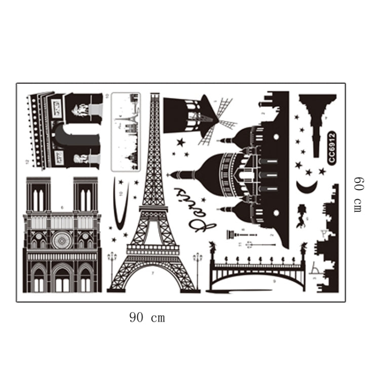 Home Decor Paris City Landscape Removable Wall Stickers, DIY Free Combination, Size: 60cm x 90cm