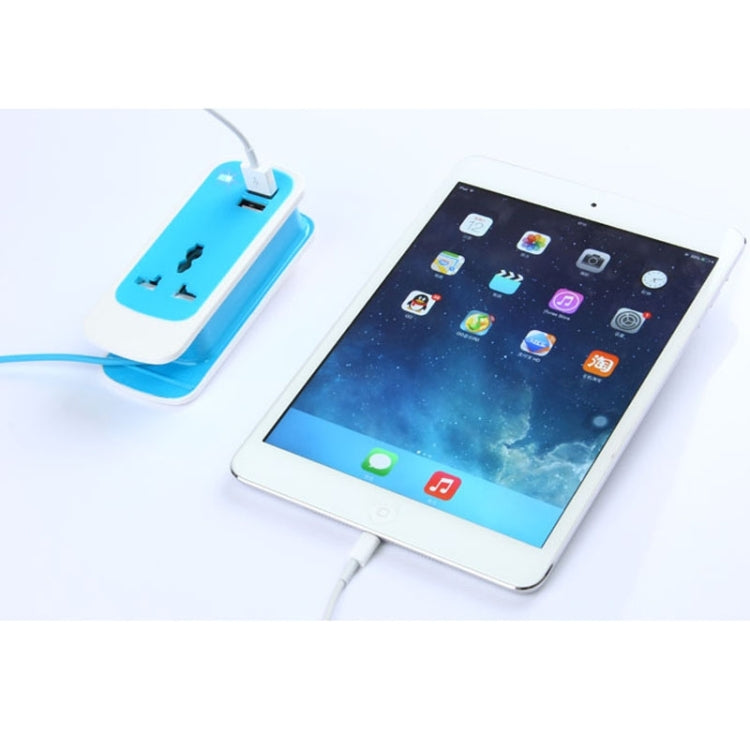 EU Plug Colorful 3 in 1 Dual USB Universal Power Socket, 2.1A Output, Cable Length: 1.5M(Blue)