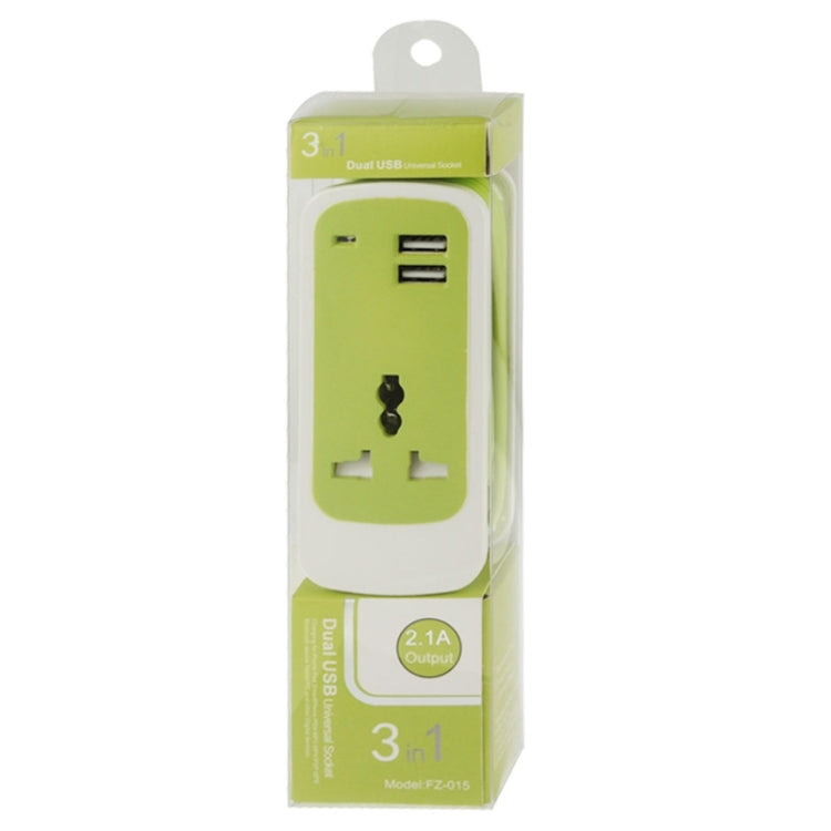 US Plug Colorful 3 in 1 Dual USB Universal Power Socket, 2.1A Output, Cable Length: 1.5M