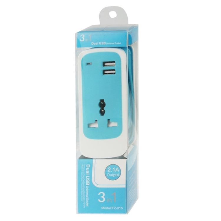 US Plug Colorful 3 in 1 Dual USB Universal Power Socket, 2.1A Output, Cable Length: 1.5M
