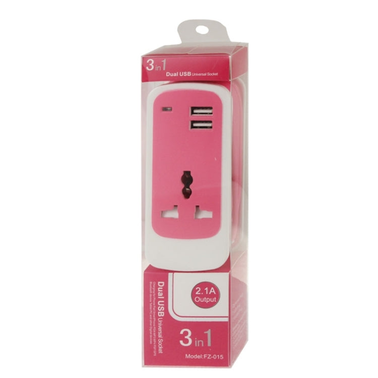 US Plug Colorful 3 in 1 Dual USB Universal Power Socket, 2.1A Output, Cable Length: 1.5M