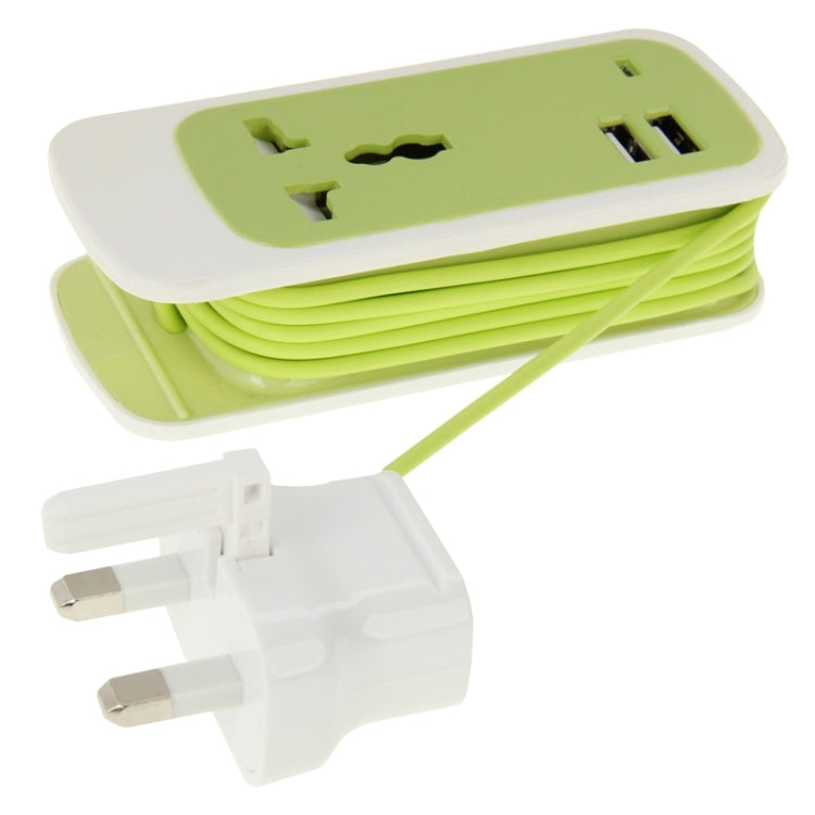 UK Plug Colorful 3 in 1 Dual USB Universal Power Socket, 2.1A Output, Cable Length: 1.5M