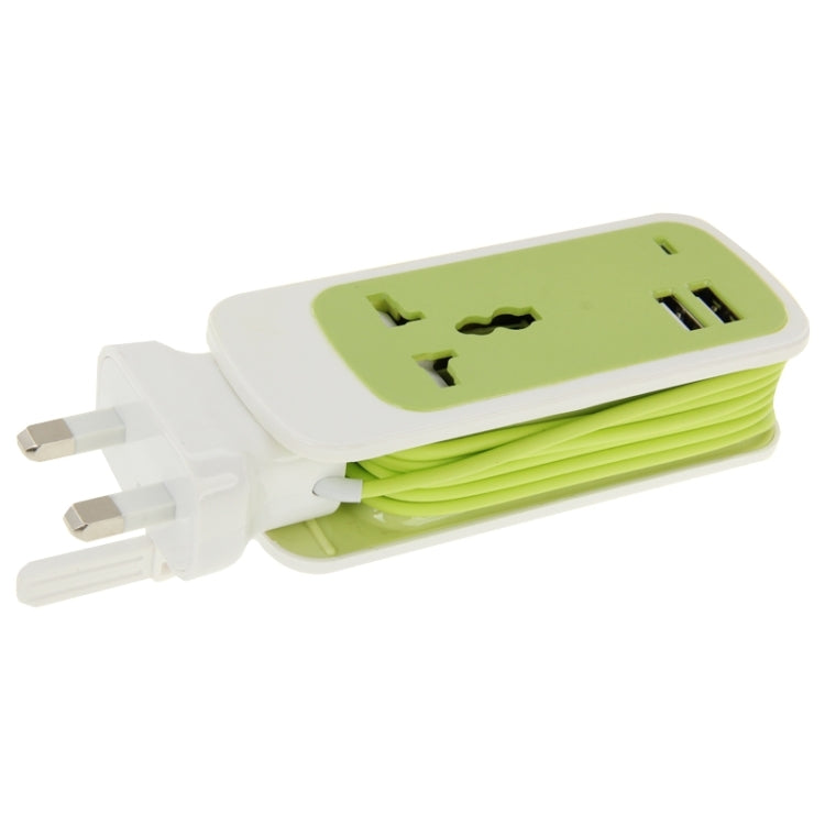 UK Plug Colorful 3 in 1 Dual USB Universal Power Socket, 2.1A Output, Cable Length: 1.5M