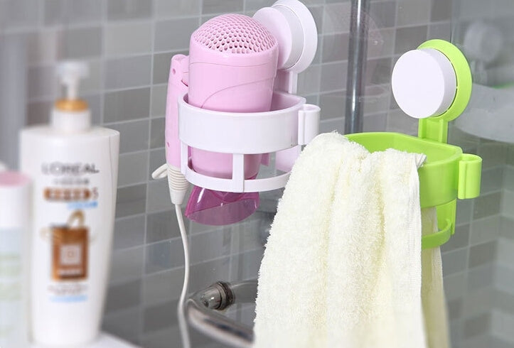 Sucker Wall Mount Bracket Plastic Hair Dryer Bathroom Storage Rack(Blue)