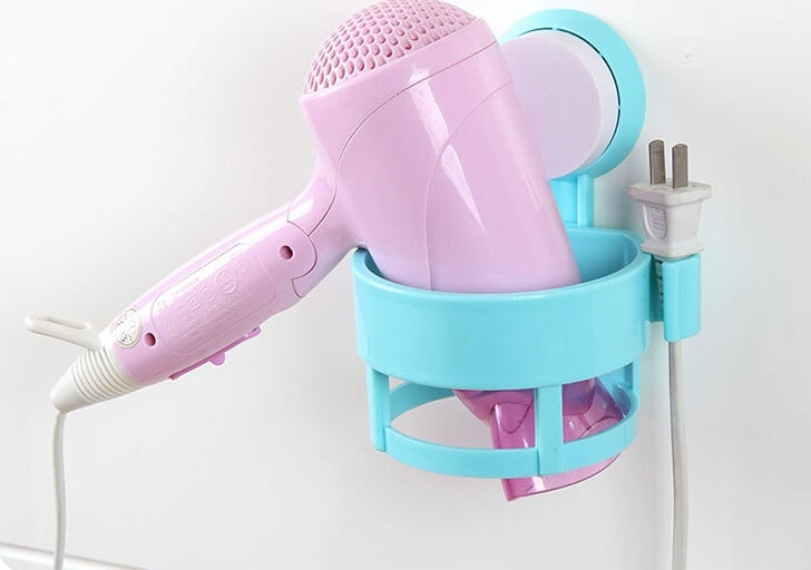 Sucker Wall Mount Bracket Plastic Hair Dryer Bathroom Storage Rack(Blue)