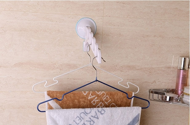 Powerful Sucker Bathroom Clothes Hanger with 4 Hook(White)