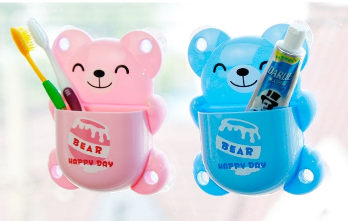 Cartoon Bear Toothbrush Holder with Suction Cups, Random Color Delivery