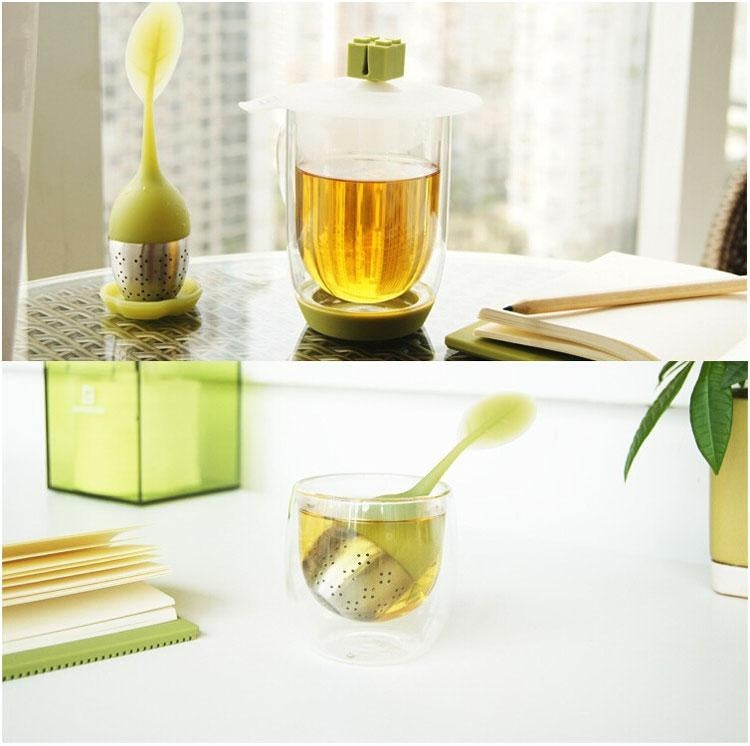 2 PCS Food Grade Leaf Silicone Make Tea Bag Stainless Steel Tea Strainers(Blue)