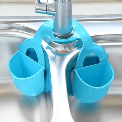 Ceative Double Bags Kitchen Sink Drain Basket Storage Shelf Bathroom Storage Hanging Baskets(Blue)