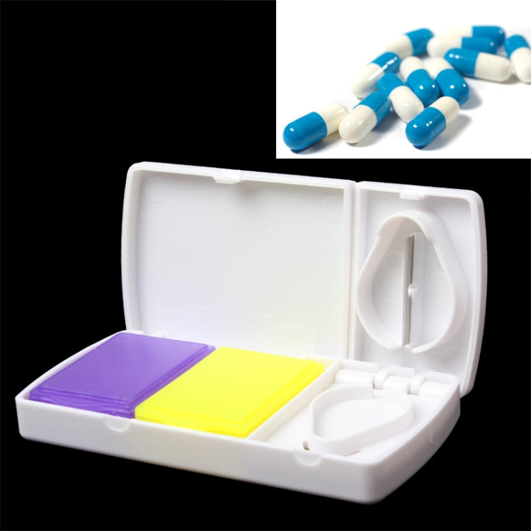 2 in 1 Portable Plastic Pocket Pill Box Pills Medicine Storage Box with Cutter(White)