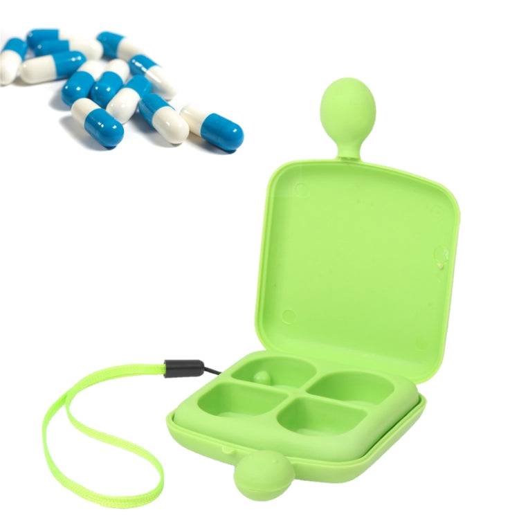 4 Compartments Portable Plastic Smiling Face Pocket Pill Box Pills Medicine Storage Box(Green)