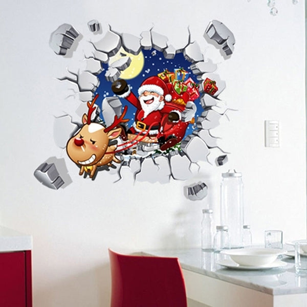 3D Creative Broken Wall Effect Christmas Santa Claus Wall Stickers, Size: 45cm x 60cm