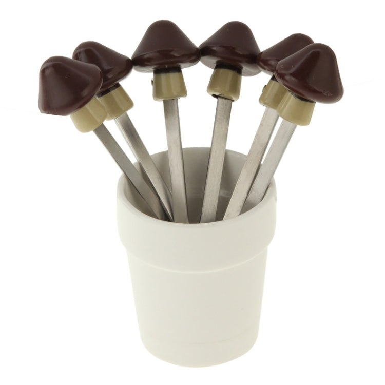 6 PCS Mushroom Stainless Steel Fruit Fork with Fork Holder
