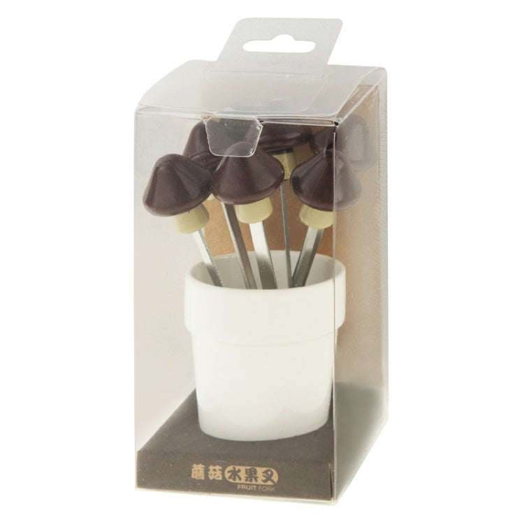 6 PCS Mushroom Stainless Steel Fruit Fork with Fork Holder