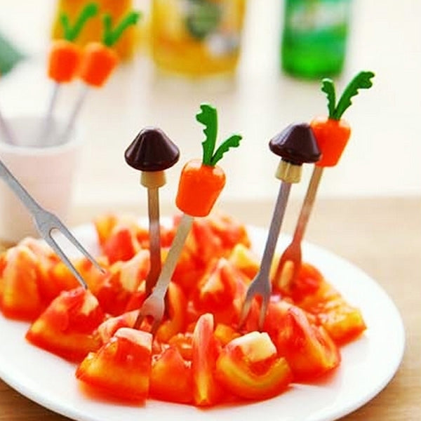 6 PCS Mushroom Stainless Steel Fruit Fork with Fork Holder