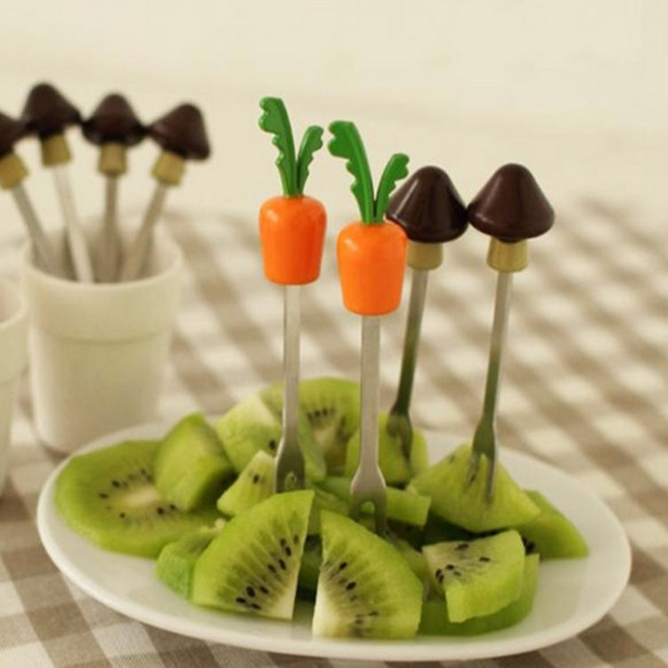 6 PCS Mushroom Stainless Steel Fruit Fork with Fork Holder