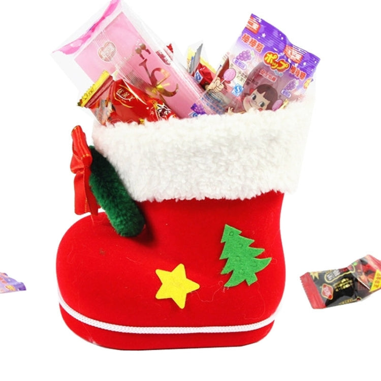 Santa Pattern Christmas Decoration Flocking Stocking Boot Candy Bag, Size: 14cm x 14cm x 8cm