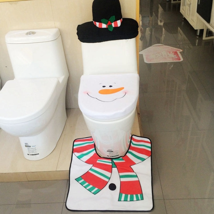 Fancy Christmas Decoration Happy Snowman Toilet Seat Cover Rug Bathroom Set