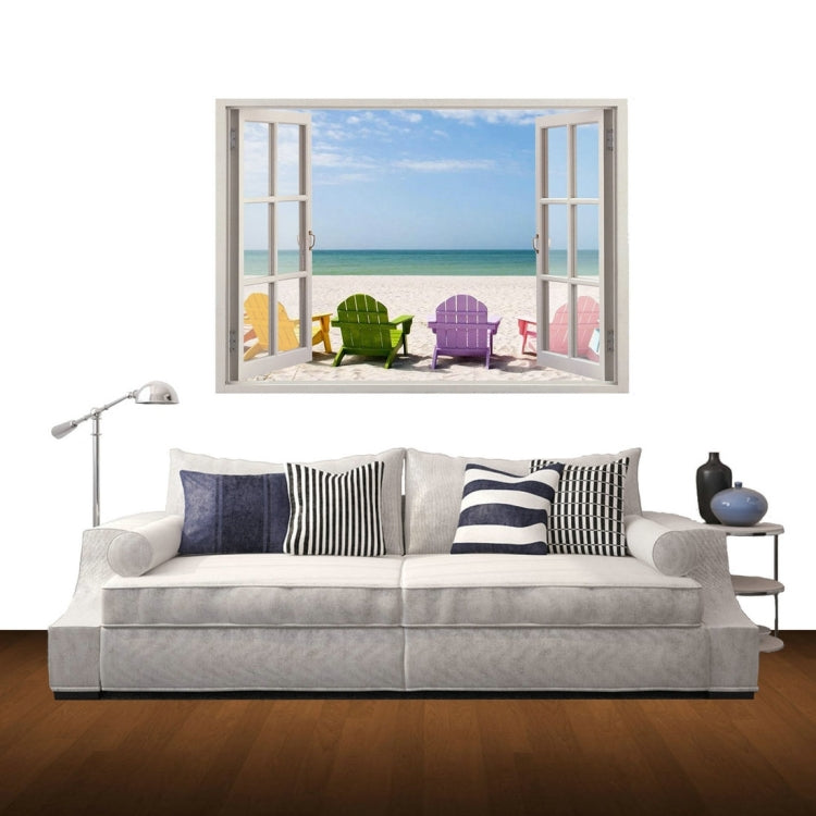 3D Beach Window View Removable Wall Art Sticker, Size: 60 x 85 x 0.3 cm