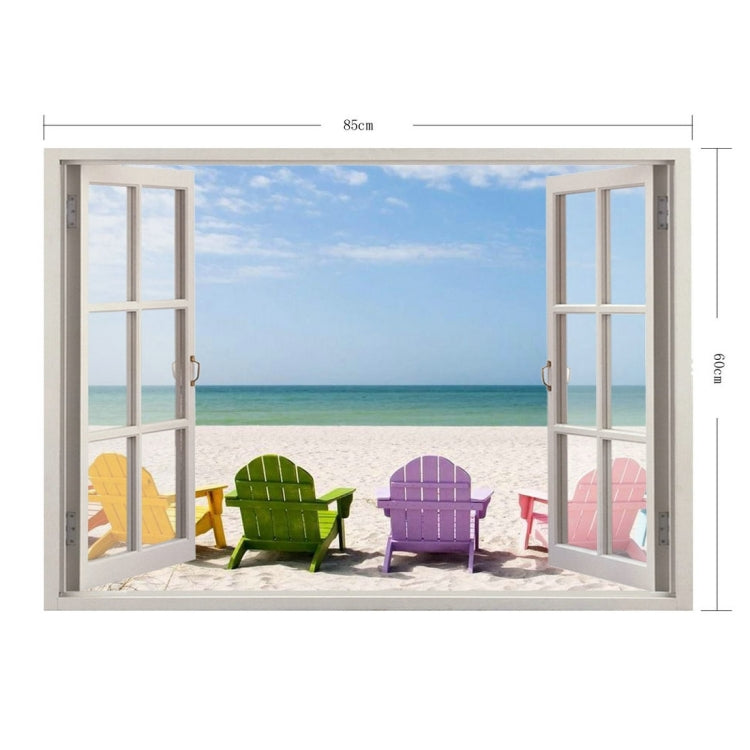 3D Beach Window View Removable Wall Art Sticker, Size: 60 x 85 x 0.3 cm