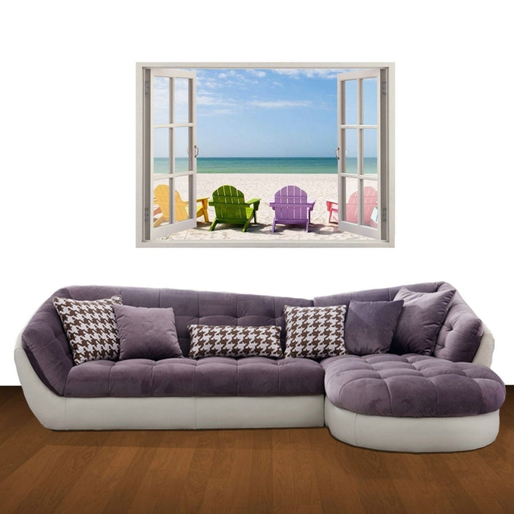3D Beach Window View Removable Wall Art Sticker, Size: 60 x 85 x 0.3 cm
