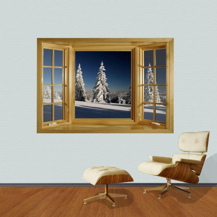 3D Snowscape Window View Removable Wall Art Sticker, Size: 66 x 98 x 0.3 cm