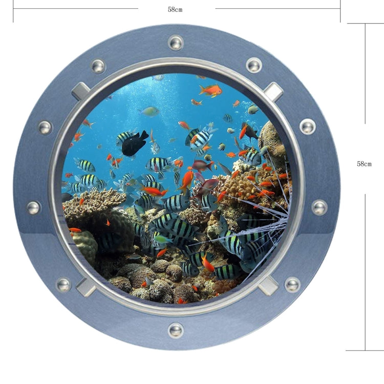 3D Underwater World View Removable Circular Bathroom Wall Art Sticker, Size: 58 x 58 x 0.3 cm