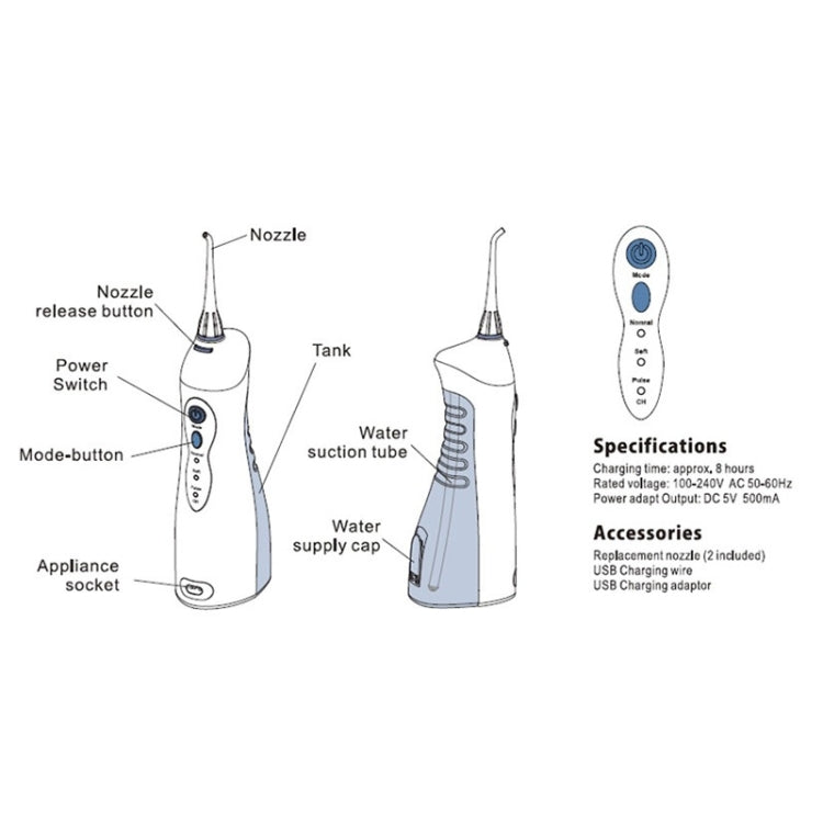 FL-V8 Rechargeable Waterproof Oral Irrigator Dental Gum Care Water Jet Flosser